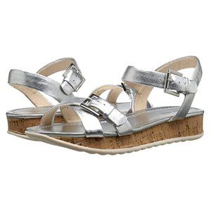 Nine West Silver Metallic Cork Wedge Sandals